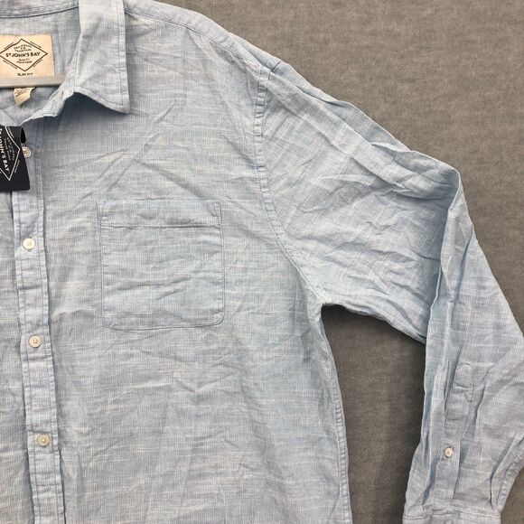 St. John's Bay Button Shirt Mens XXL Linen Blend Slim Fit Striped Long Sleeve - Picture 3 of 16
